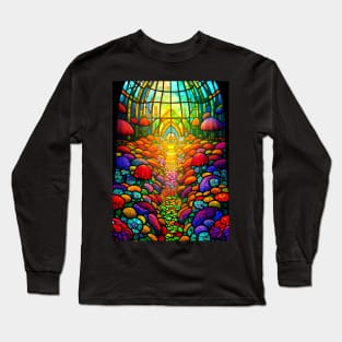 Stained Glass Flowers And Mushrooms Long Sleeve T-Shirt